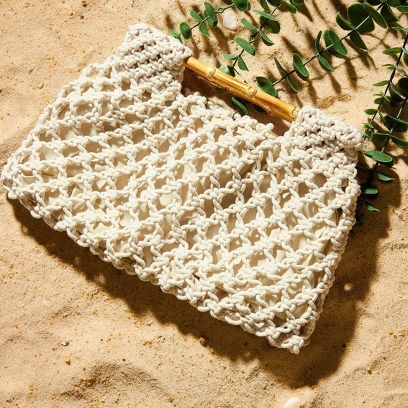 Boho Bamboo Top Handle Crochet Bag - Picture 11 of 13